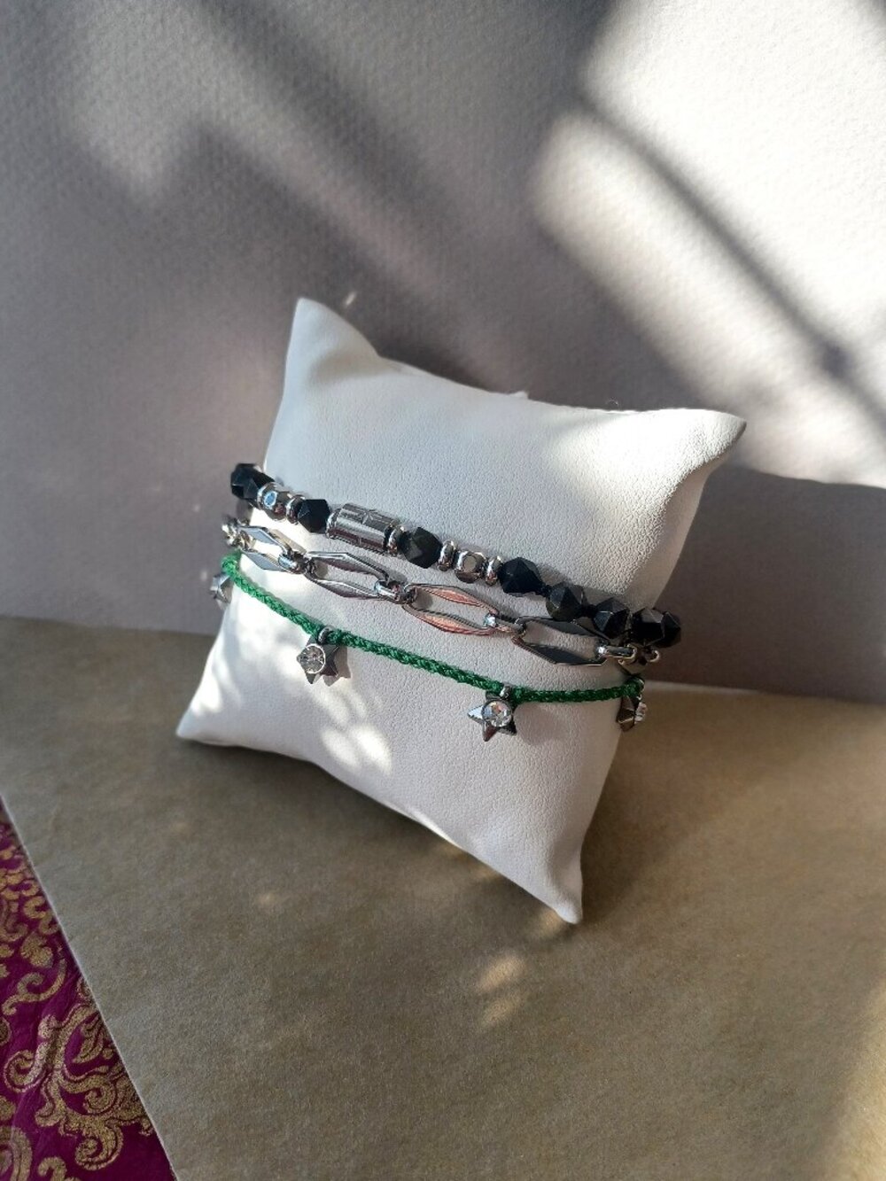 New men's obsidian with stainless steel  and hand woven 3 pieces set bracelets
